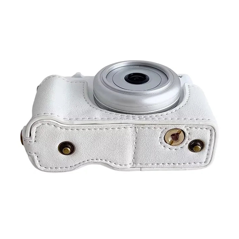 Uniqkart for Sony ZV-1F / ZV-1 Mark II Detachable PU Leather Camera Bag Battery Opening Design Drop-proof Cover with Shoulder Strap - White