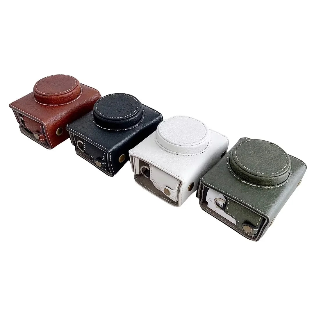 Uniqkart for Sony ZV-1F / ZV-1 Mark II Detachable PU Leather Camera Bag Battery Opening Design Drop-proof Cover with Shoulder Strap - White