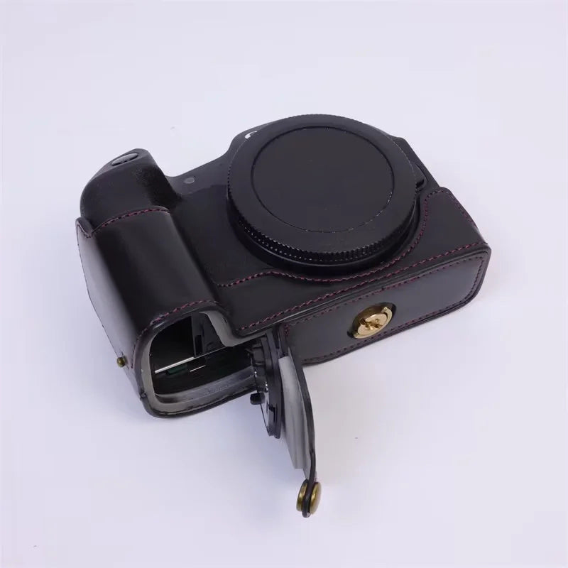 Uniqkart for Canon EOS R8 PU Leather Camera Bottom Case Half Body Protective Cover with Battery Opening - Black