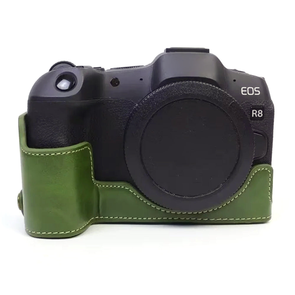 Uniqkart for Canon EOS R8 PU Leather Camera Bottom Case Half Body Protective Cover with Battery Opening - Green