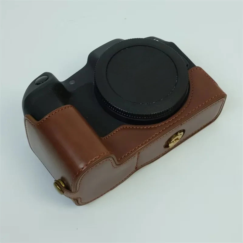 Uniqkart for Canon EOS R8 PU Leather Camera Bottom Case Half Body Protective Cover with Battery Opening - Coffee