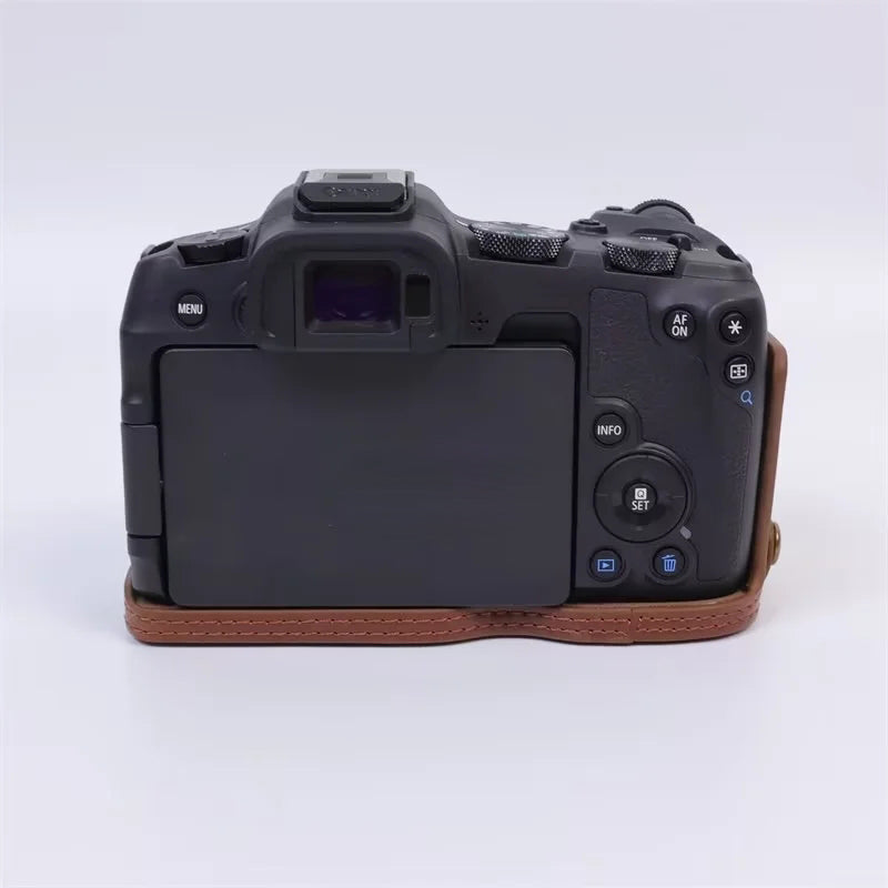 Uniqkart for Canon EOS R8 PU Leather Camera Bottom Case Half Body Protective Cover with Battery Opening - Coffee