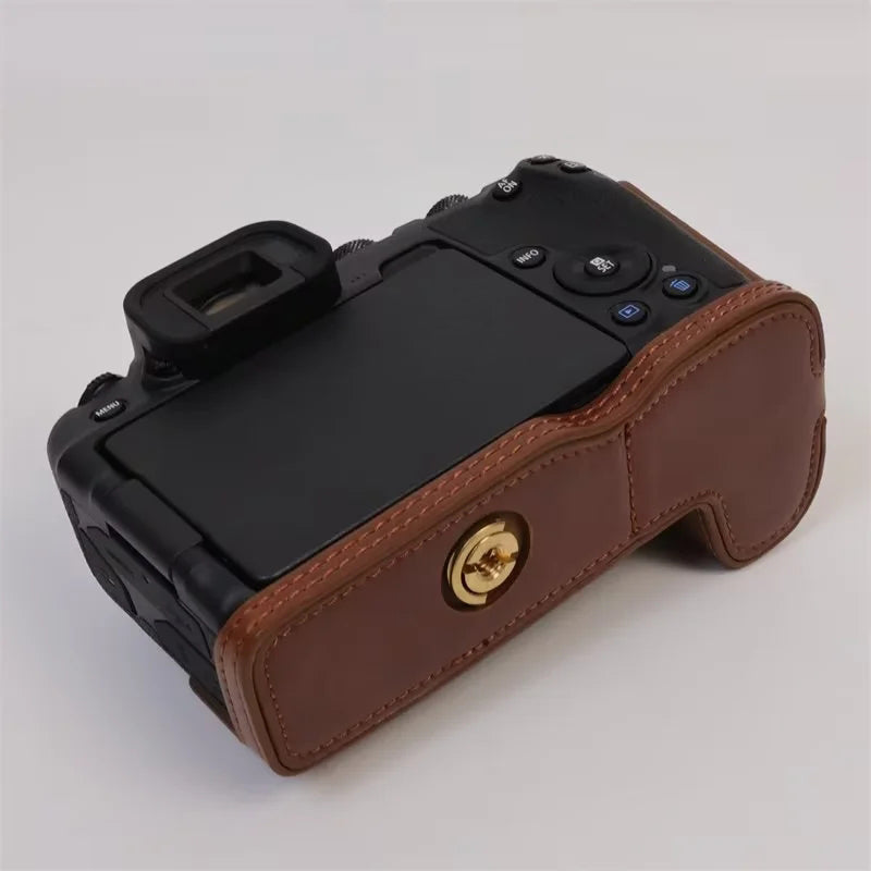 Uniqkart for Canon EOS R8 PU Leather Camera Bottom Case Half Body Protective Cover with Battery Opening - Coffee