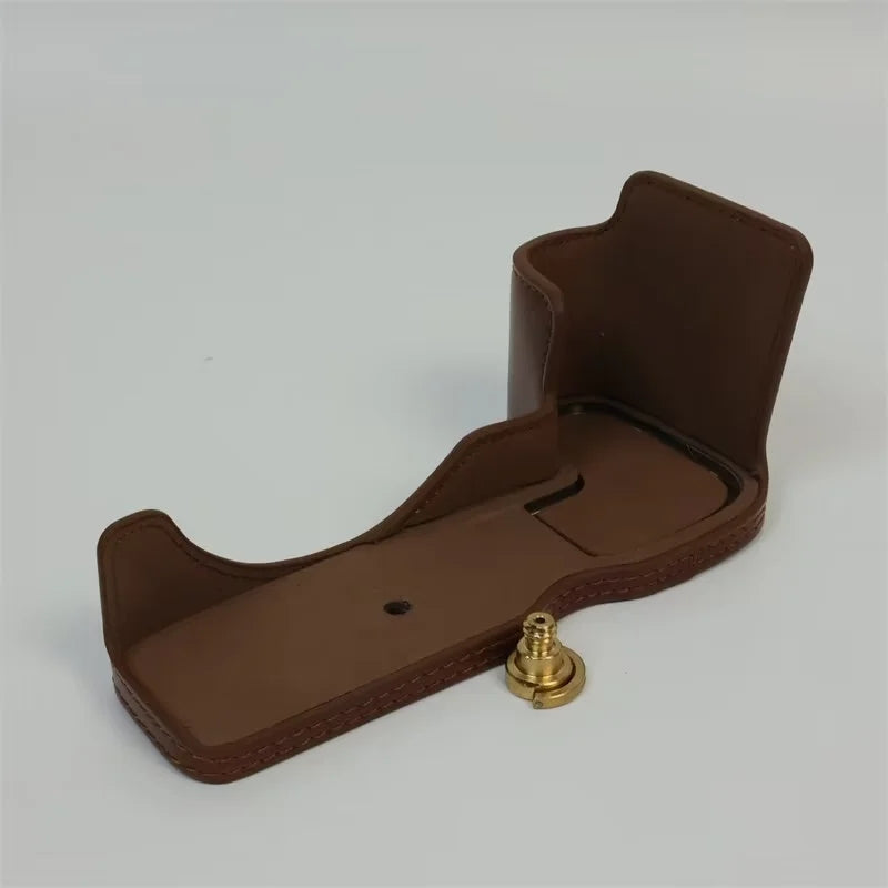 Uniqkart for Canon EOS R8 PU Leather Camera Bottom Case Half Body Protective Cover with Battery Opening - Coffee