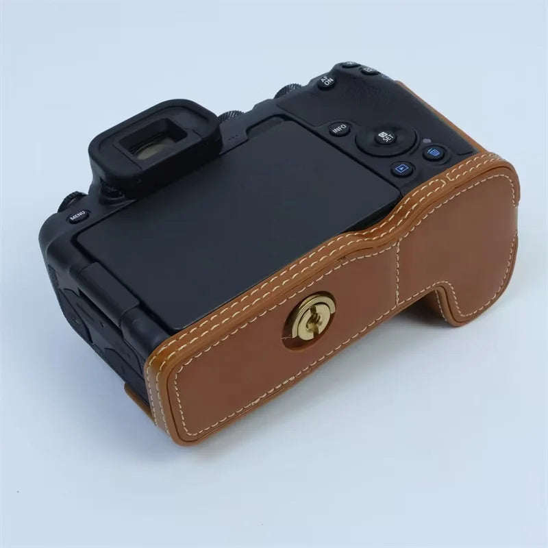 Uniqkart for Canon EOS R8 PU Leather Camera Bottom Case Half Body Protective Cover with Battery Opening - Brown