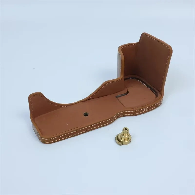 Uniqkart for Canon EOS R8 PU Leather Camera Bottom Case Half Body Protective Cover with Battery Opening - Brown