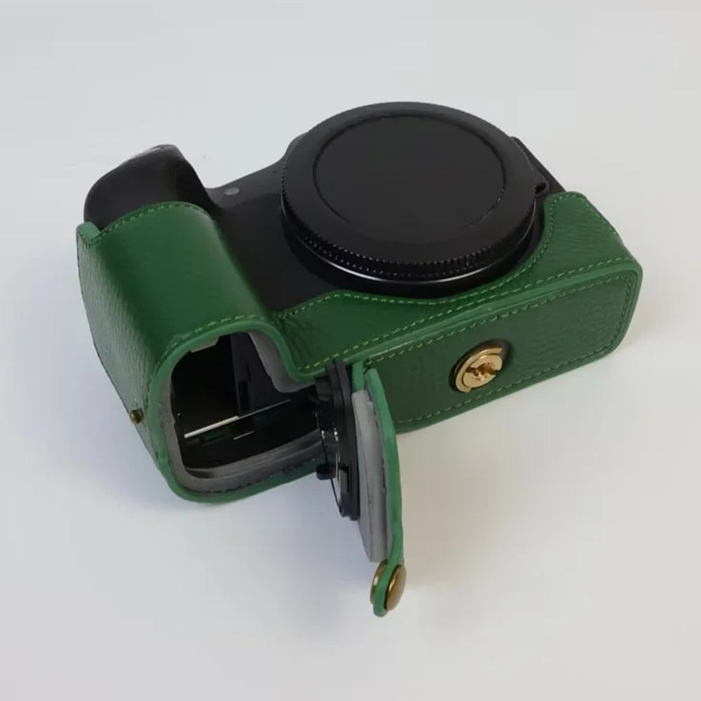 Uniqkart for Canon EOS R8 Genuine Cow Leather Camera Bottom Case Half Body Cover with Battery Opening - Green