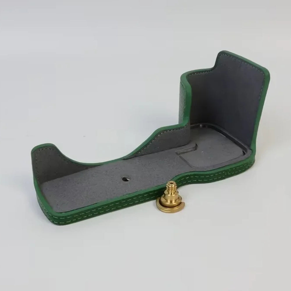 Uniqkart for Canon EOS R8 Genuine Cow Leather Camera Bottom Case Half Body Cover with Battery Opening - Green