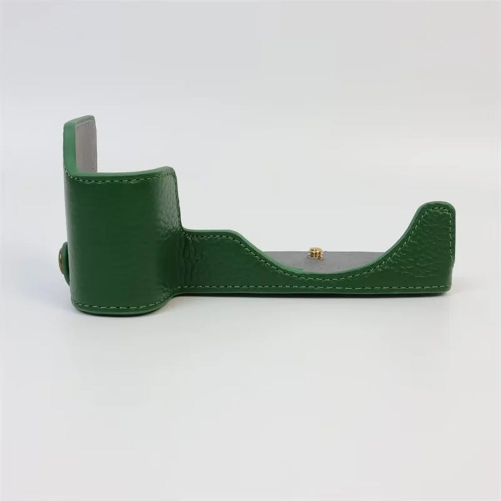 Uniqkart for Canon EOS R8 Genuine Cow Leather Camera Bottom Case Half Body Cover with Battery Opening - Green