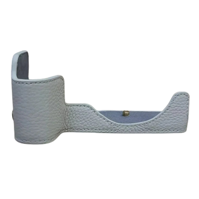 Uniqkart for Canon EOS R8 Genuine Cow Leather Camera Bottom Case Half Body Cover with Battery Opening - White