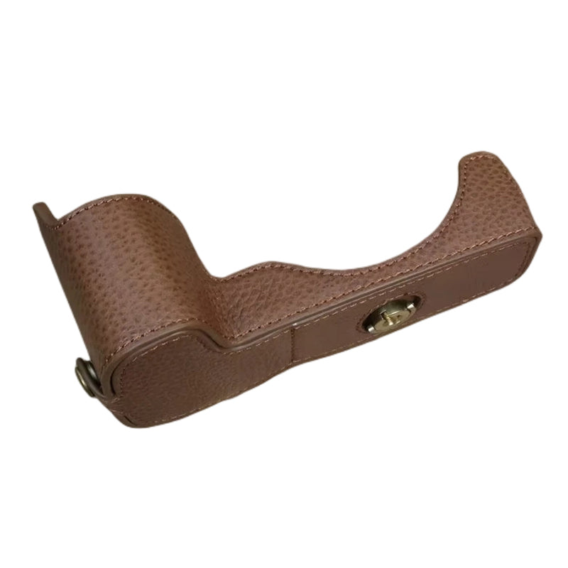 Uniqkart for Canon EOS R8 Genuine Cow Leather Camera Bottom Case Half Body Cover with Battery Opening - Brown