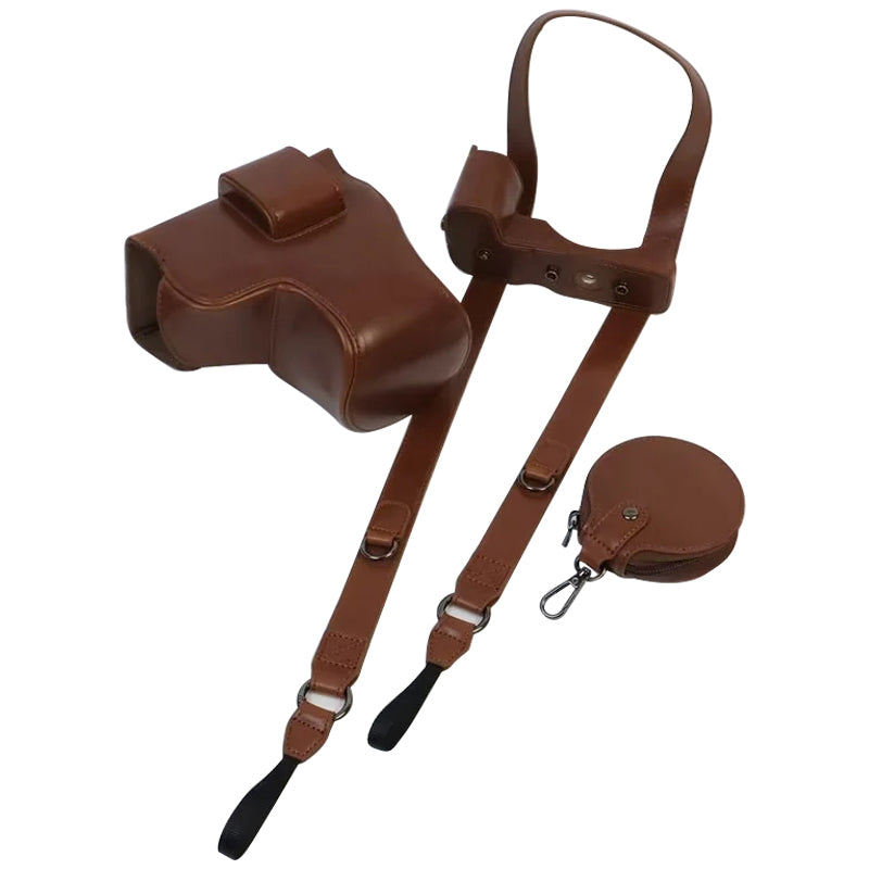 Uniqkart for Canon EOS R8 PU Leather Camera Bag Battery Opening Design Protective Cover - Coffee