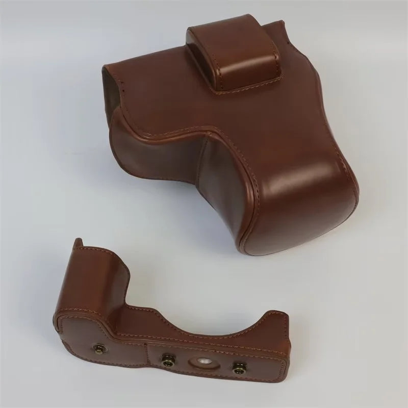 Uniqkart for Canon EOS R8 PU Leather Camera Bag Battery Opening Design Protective Cover - Coffee