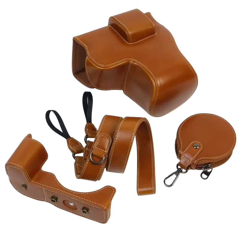 Uniqkart for Canon EOS R8 PU Leather Camera Bag Battery Opening Design Protective Cover - Brown