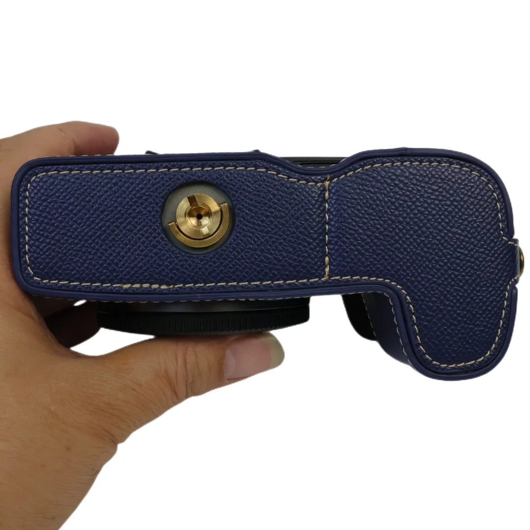 Uniqkart for Canon EOS R8 PU Leather Camera Base Battery Opening Design Detachable Protective Cover with Shoulder Strap - Sapphire