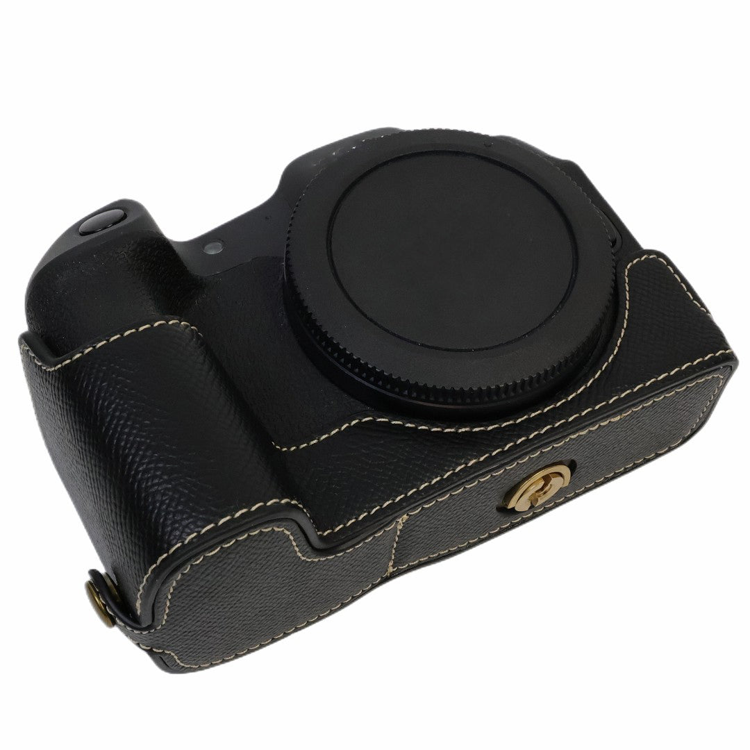 Uniqkart for Canon EOS R8 PU Leather Camera Base Battery Opening Design Detachable Protective Cover with Shoulder Strap - Black