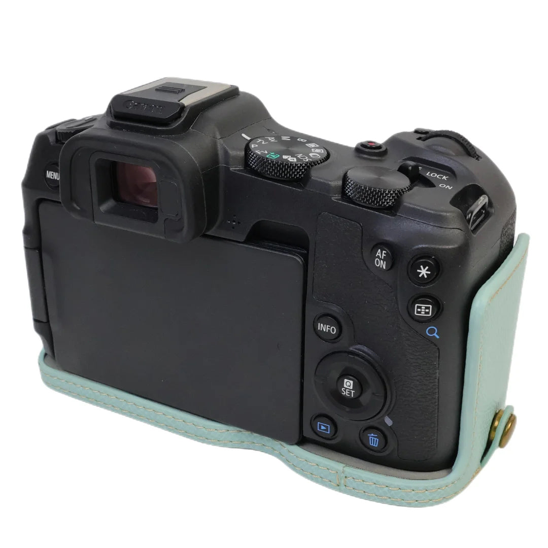 Uniqkart for Canon EOS R8 PU Leather Camera Base Battery Opening Design Detachable Protective Cover with Shoulder Strap - Baby Blue