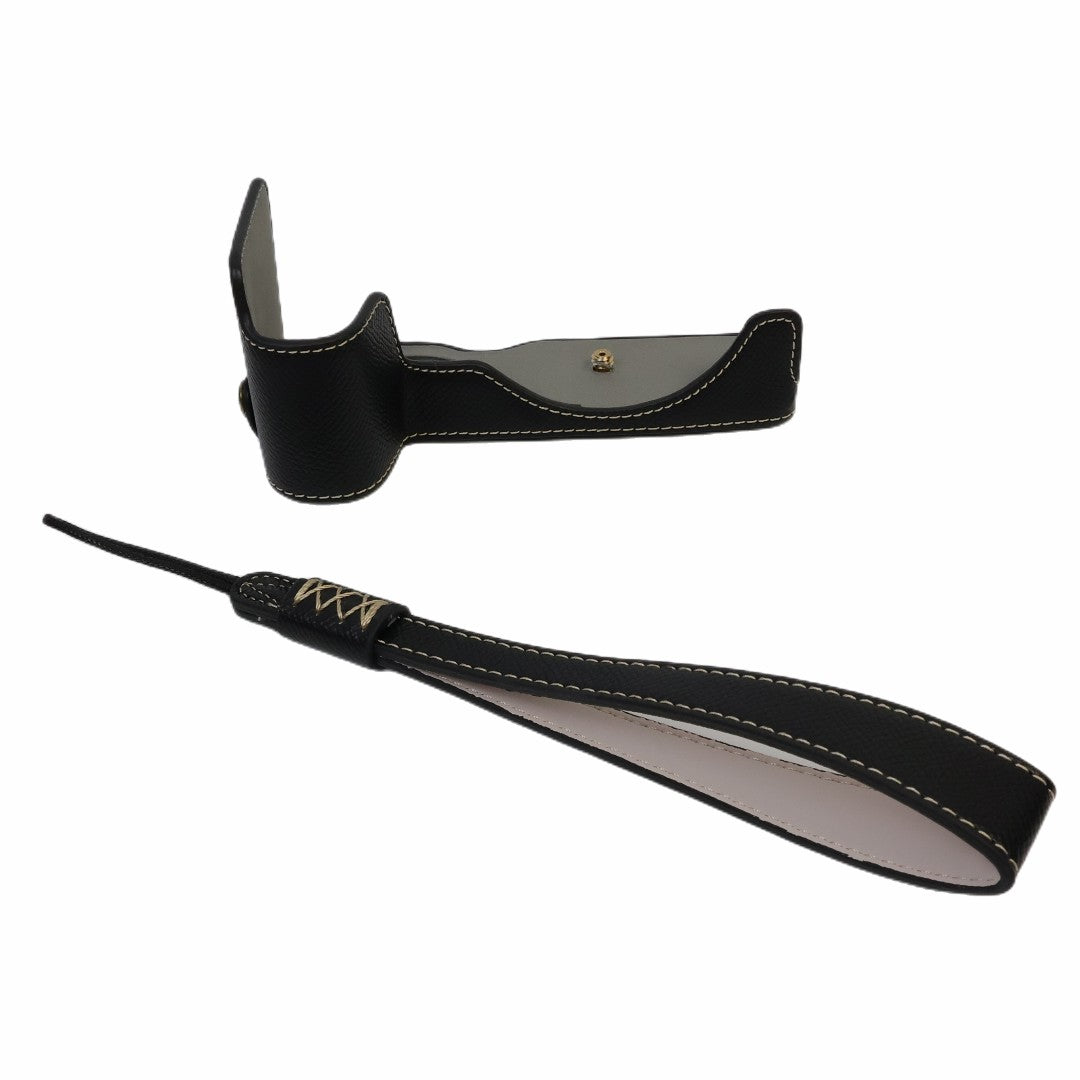 Uniqkart for Canon EOS R8 PU Leather Camera Base Battery Opening Design Detachable Protective Cover with Shoulder Strap - Baby Blue