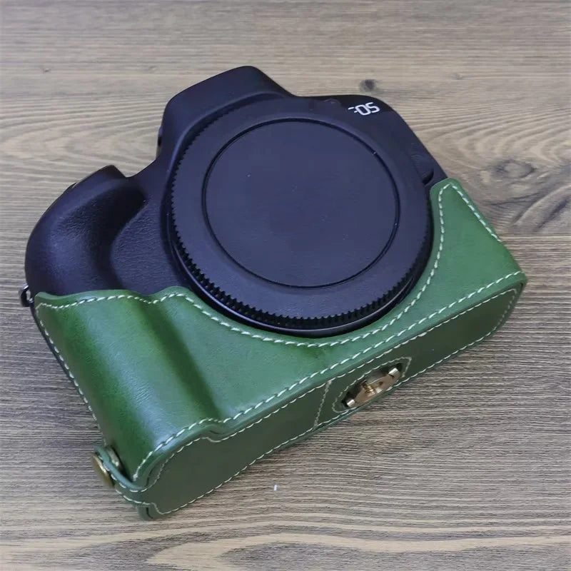 Uniqkart for Canon EOS R50 Camera Bottom Sleeve Large Opening Design PU Leather Half Body Case - Green