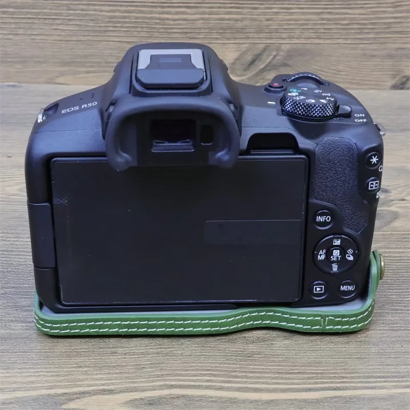 Uniqkart for Canon EOS R50 Camera Bottom Sleeve Large Opening Design PU Leather Half Body Case - Green