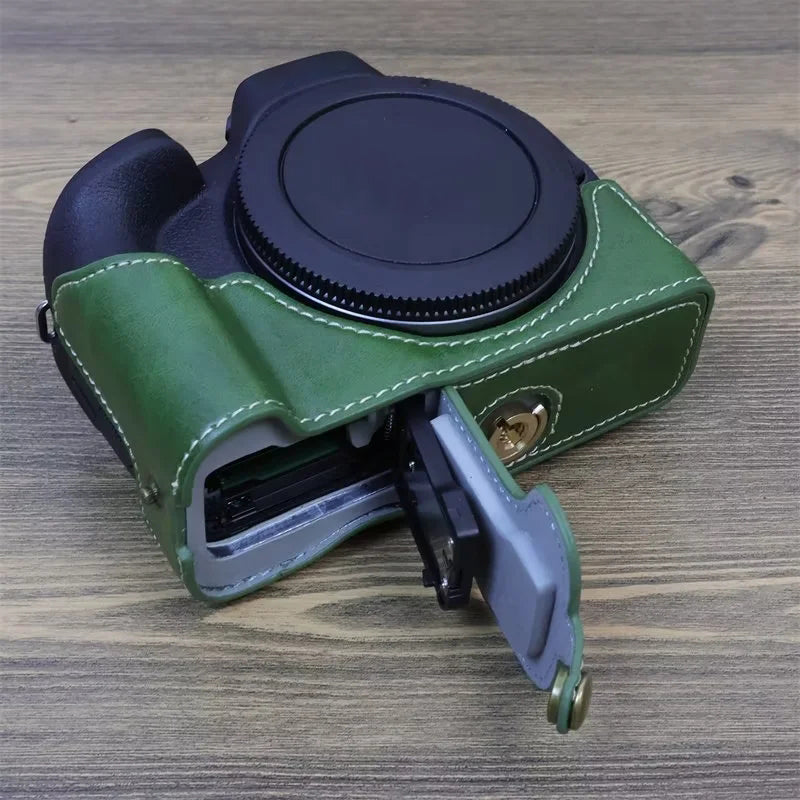 Uniqkart for Canon EOS R50 Camera Bottom Sleeve Large Opening Design PU Leather Half Body Case - Green
