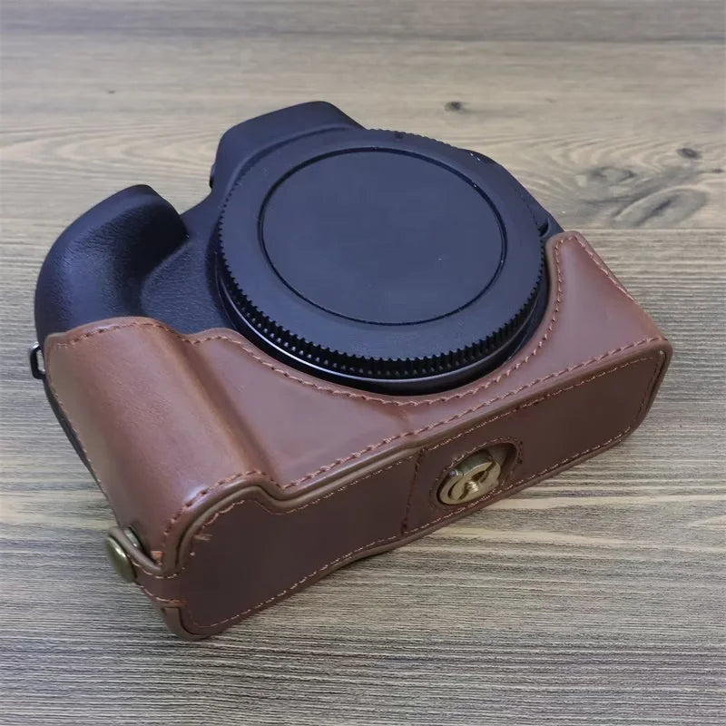 Uniqkart for Canon EOS R50 Camera Bottom Sleeve Large Opening Design PU Leather Half Body Case - Brown