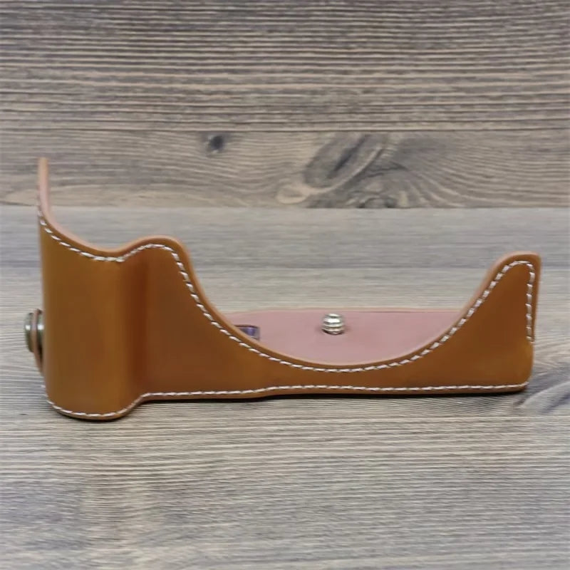 Uniqkart for Canon EOS R50 Camera Bottom Sleeve Large Opening Design PU Leather Half Body Case - Coffee