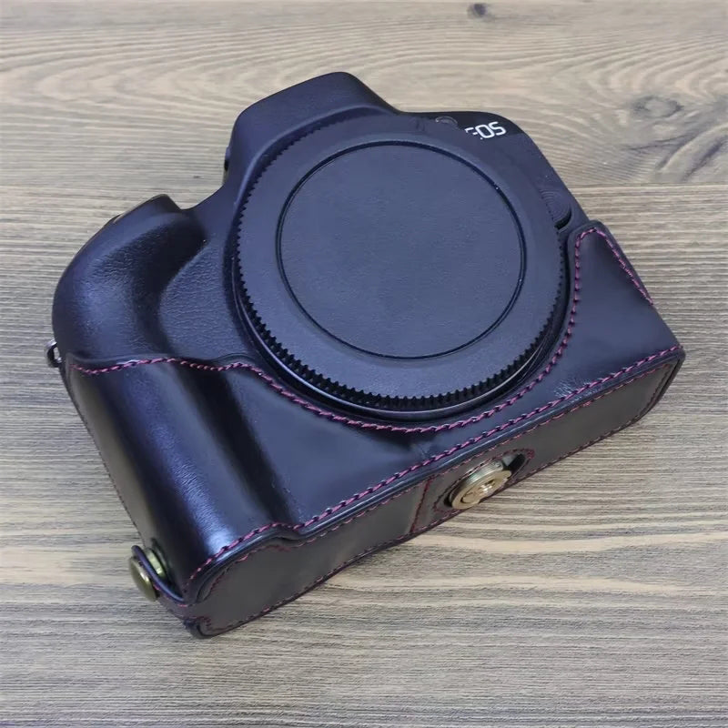 Uniqkart for Canon EOS R50 Camera Bottom Sleeve Large Opening Design PU Leather Half Body Case - Black