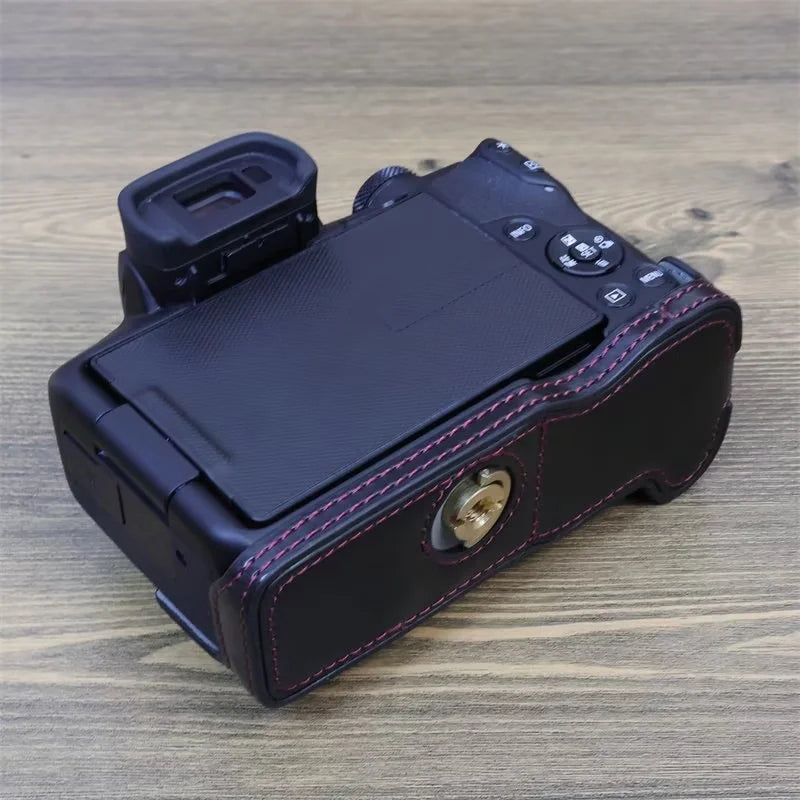 Uniqkart for Canon EOS R50 Camera Bottom Sleeve Large Opening Design PU Leather Half Body Case - Black