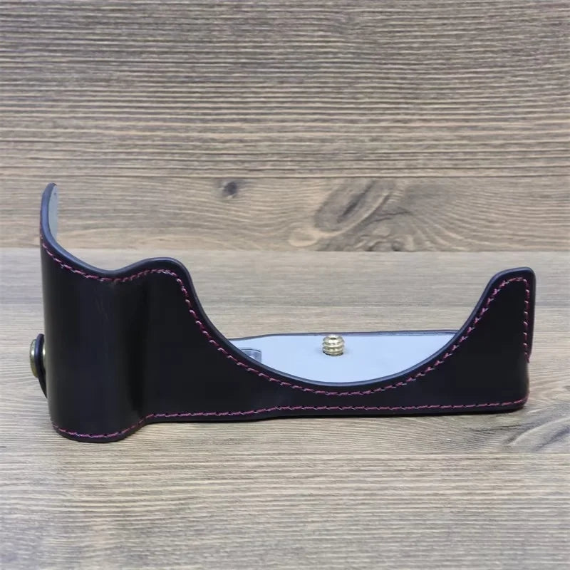 Uniqkart for Canon EOS R50 Camera Bottom Sleeve Large Opening Design PU Leather Half Body Case - Black