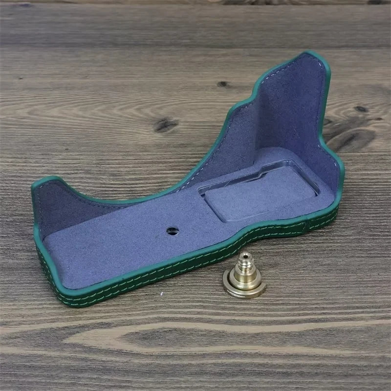 Uniqkart for Canon EOS R50 Anti-scratch Genuine Leather Camera Bottom Cover Large Opening Design Half Body Case - Green