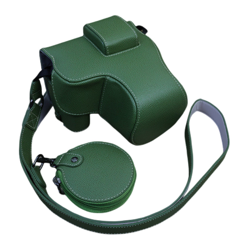 Uniqkart for Canon EOS R8 PU Leather Case Digital Camera Battery Opening Design Bag with Strap and Small Bag - Green