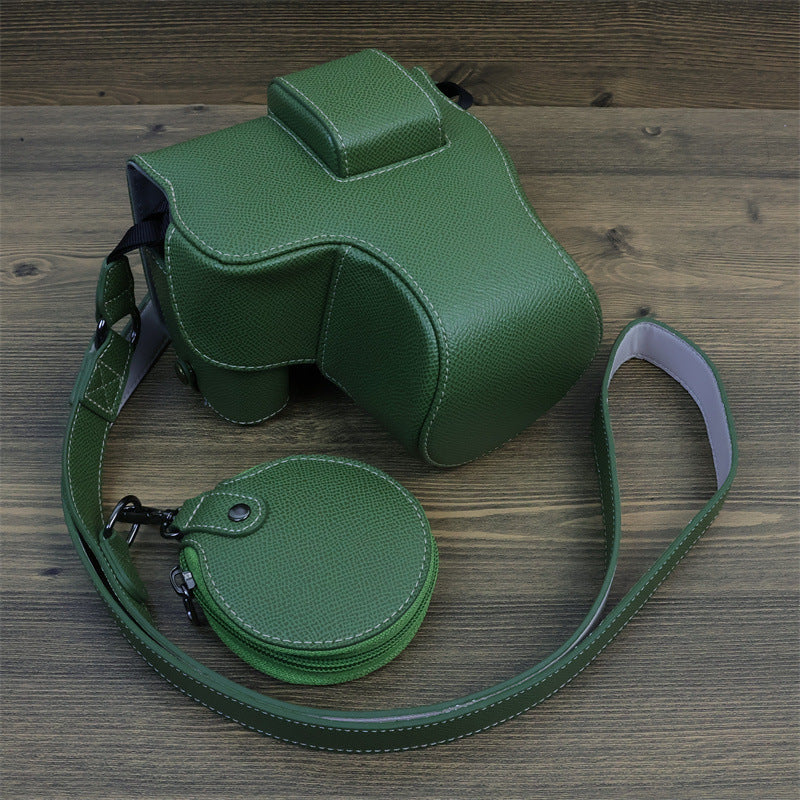 Uniqkart for Canon EOS R8 PU Leather Case Digital Camera Battery Opening Design Bag with Strap and Small Bag - Green
