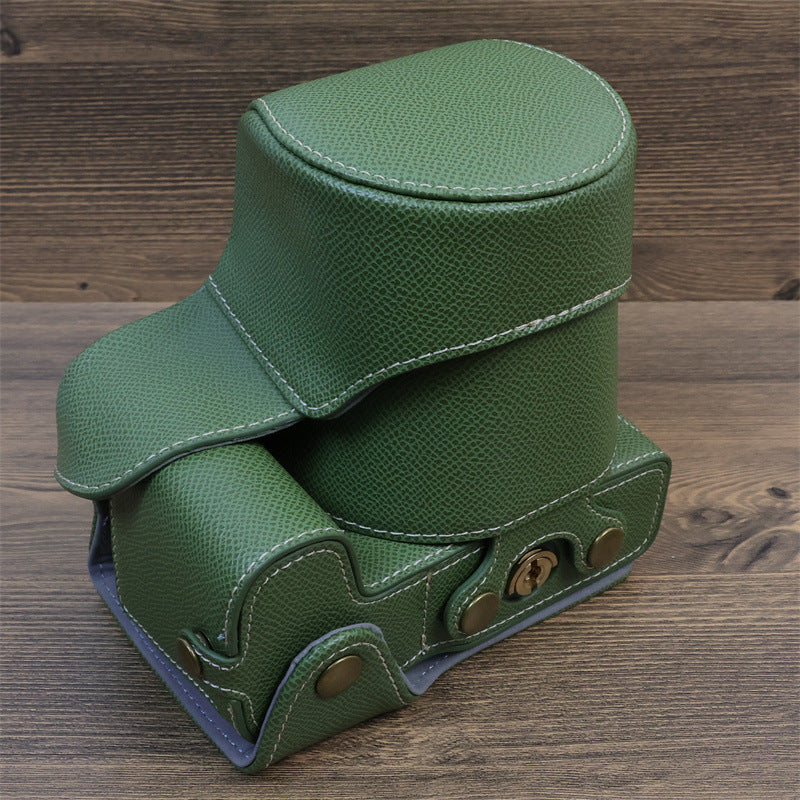 Uniqkart for Canon EOS R8 PU Leather Case Digital Camera Battery Opening Design Bag with Strap and Small Bag - Green