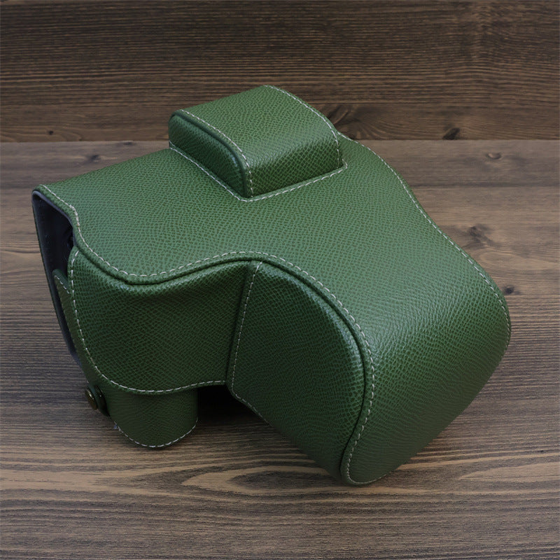 Uniqkart for Canon EOS R8 PU Leather Case Digital Camera Battery Opening Design Bag with Strap and Small Bag - Green