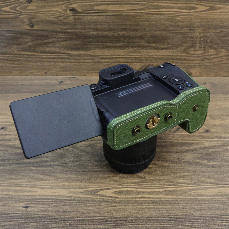 Uniqkart for Canon EOS R8 PU Leather Case Digital Camera Battery Opening Design Bag with Strap and Small Bag - Green