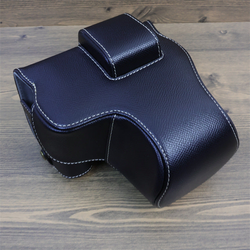 Uniqkart for Canon EOS R8 PU Leather Case Digital Camera Battery Opening Design Bag with Strap and Small Bag - Black