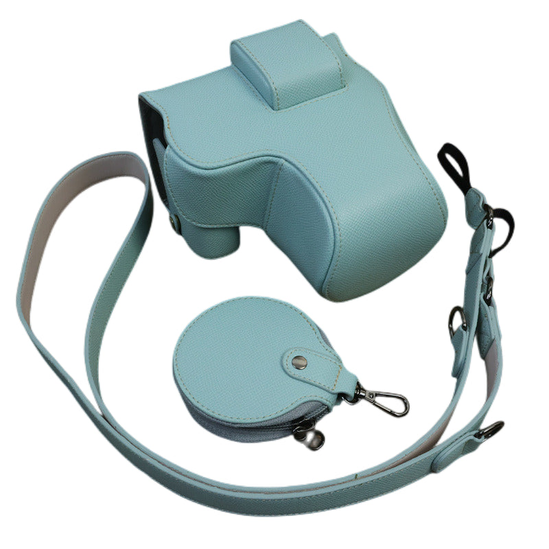 Uniqkart for Canon EOS R8 PU Leather Case Digital Camera Battery Opening Design Bag with Strap and Small Bag - Baby Blue