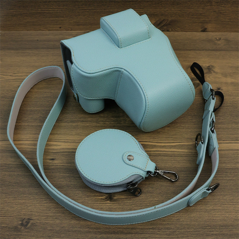 Uniqkart for Canon EOS R8 PU Leather Case Digital Camera Battery Opening Design Bag with Strap and Small Bag - Baby Blue