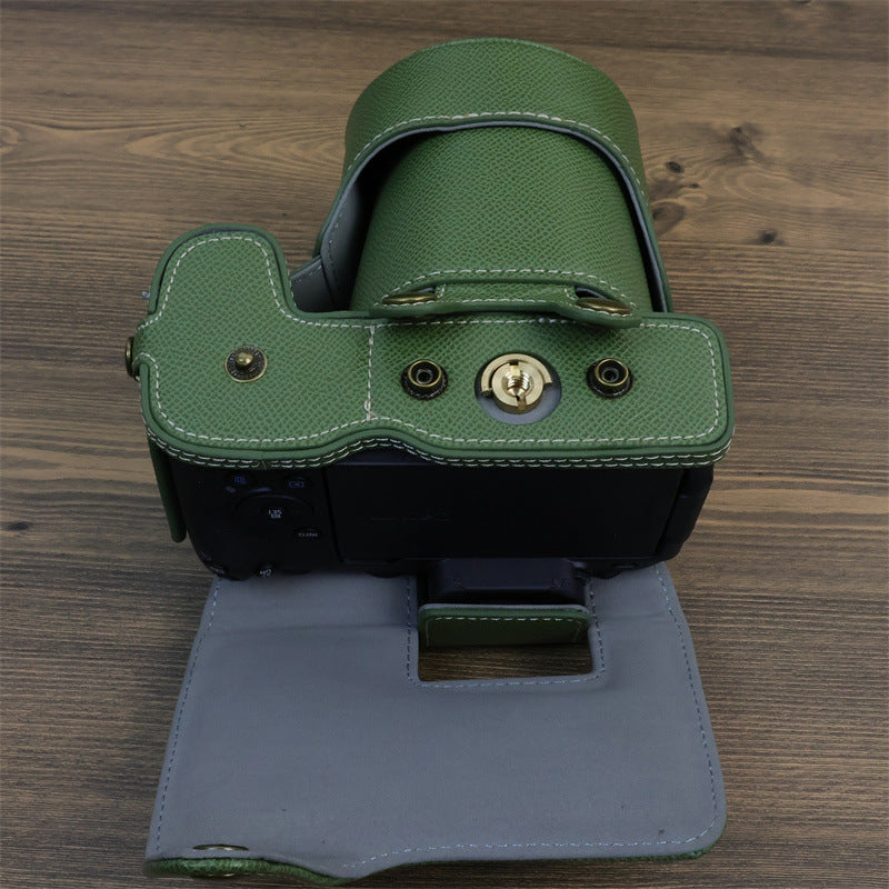 Uniqkart for Canon EOS R8 PU Leather Case Digital Camera Battery Opening Design Bag with Strap and Small Bag - Baby Blue