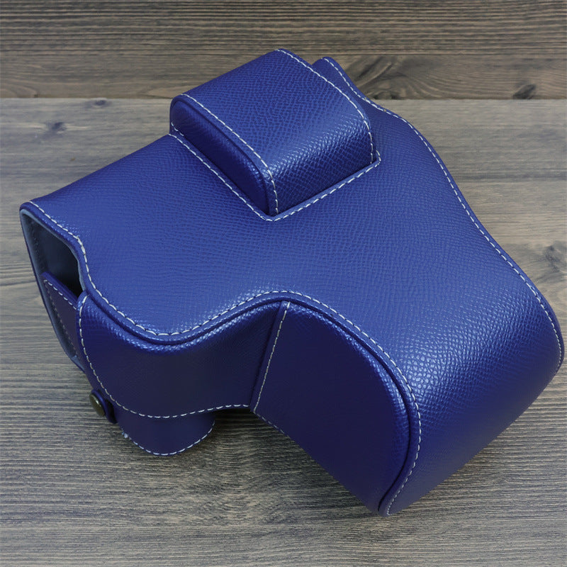 Uniqkart for Canon EOS R8 PU Leather Case Digital Camera Battery Opening Design Bag with Strap and Small Bag - Dark Blue