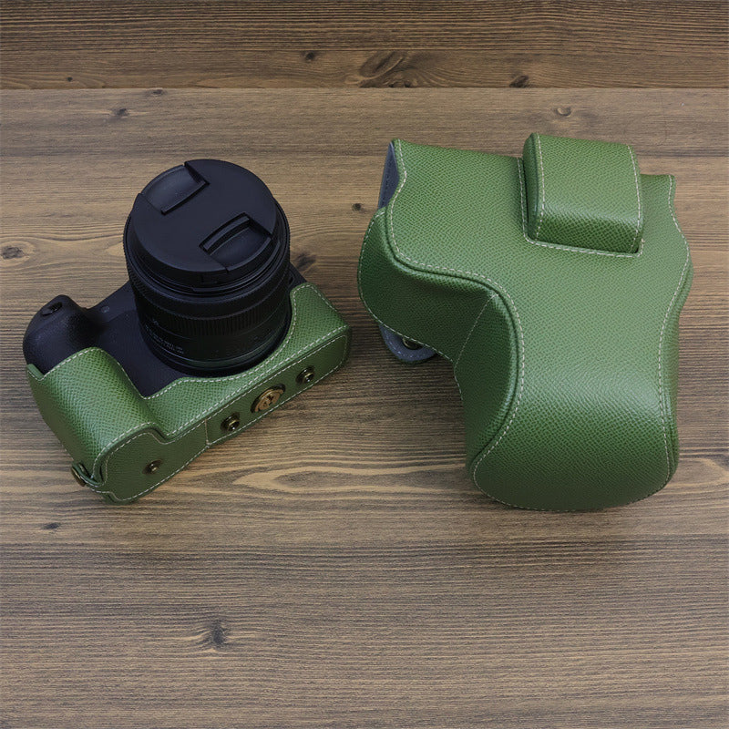 Uniqkart for Canon EOS R8 PU Leather Case Digital Camera Battery Opening Design Bag with Strap and Small Bag - Dark Blue