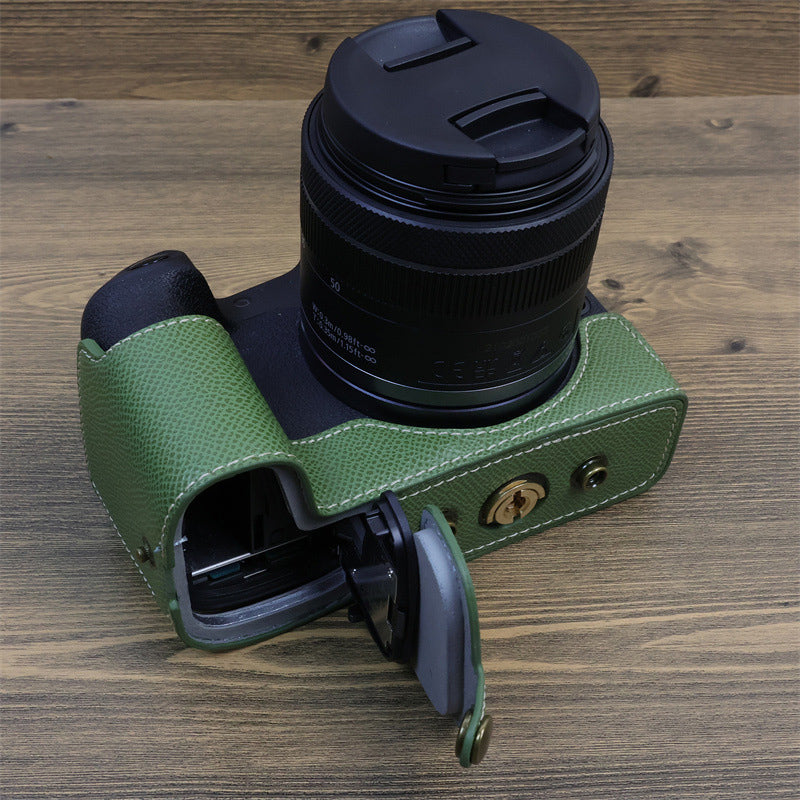 Uniqkart for Canon EOS R8 PU Leather Case Digital Camera Battery Opening Design Bag with Strap and Small Bag - Dark Blue