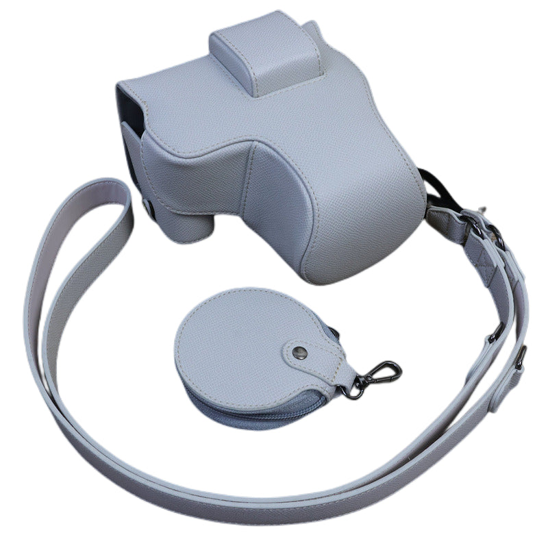 Uniqkart for Canon EOS R8 PU Leather Case Digital Camera Battery Opening Design Bag with Strap and Small Bag - Grey White