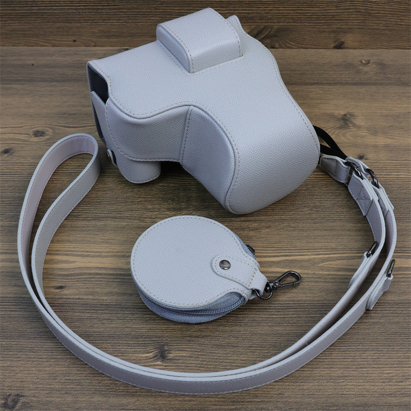 Uniqkart for Canon EOS R8 PU Leather Case Digital Camera Battery Opening Design Bag with Strap and Small Bag - Grey White