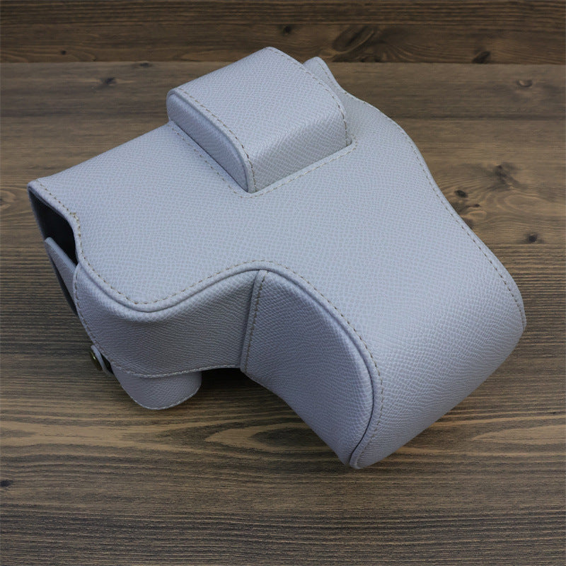 Uniqkart for Canon EOS R8 PU Leather Case Digital Camera Battery Opening Design Bag with Strap and Small Bag - Grey White