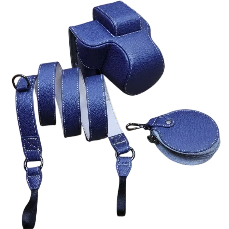 Uniqkart for Canon EOS R50 Camera Case Battery Opening Design Palm Texture Leather Bag with Strap and Small Bag - Dark Blue