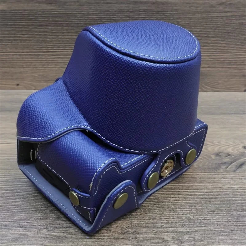 Uniqkart for Canon EOS R50 Camera Case Battery Opening Design Palm Texture Leather Bag with Strap and Small Bag - Dark Blue