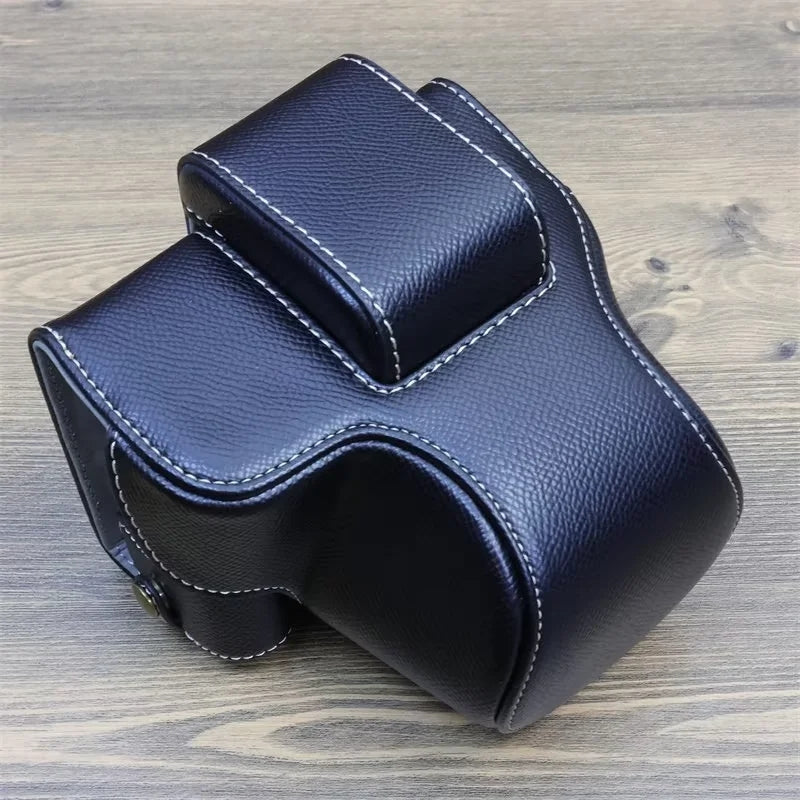 Uniqkart for Canon EOS R50 Camera Case Battery Opening Design Palm Texture Leather Bag with Strap and Small Bag - Black