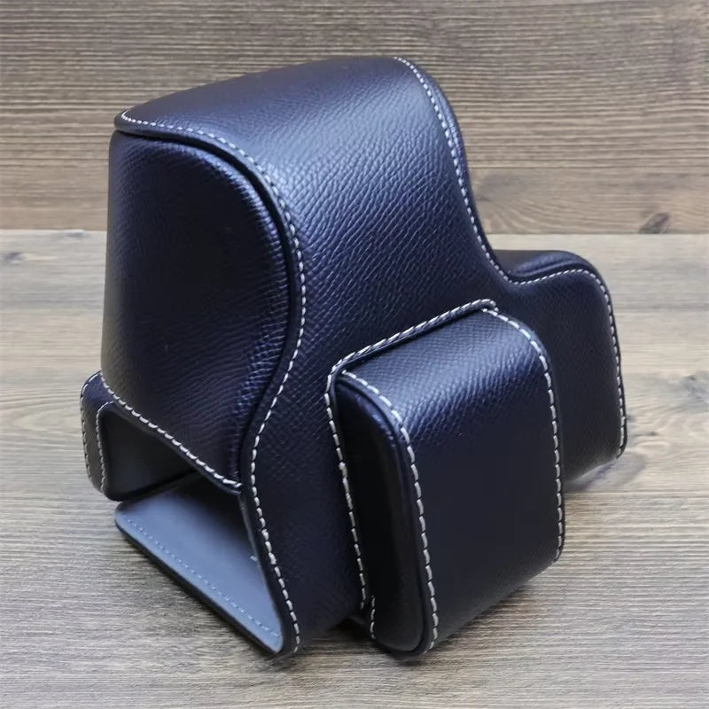 Uniqkart for Canon EOS R50 Camera Case Battery Opening Design Palm Texture Leather Bag with Strap and Small Bag - Black